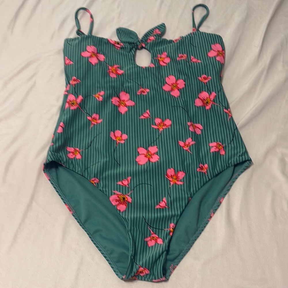Billabong Teal and Pink Floral One Piece Swimsuit